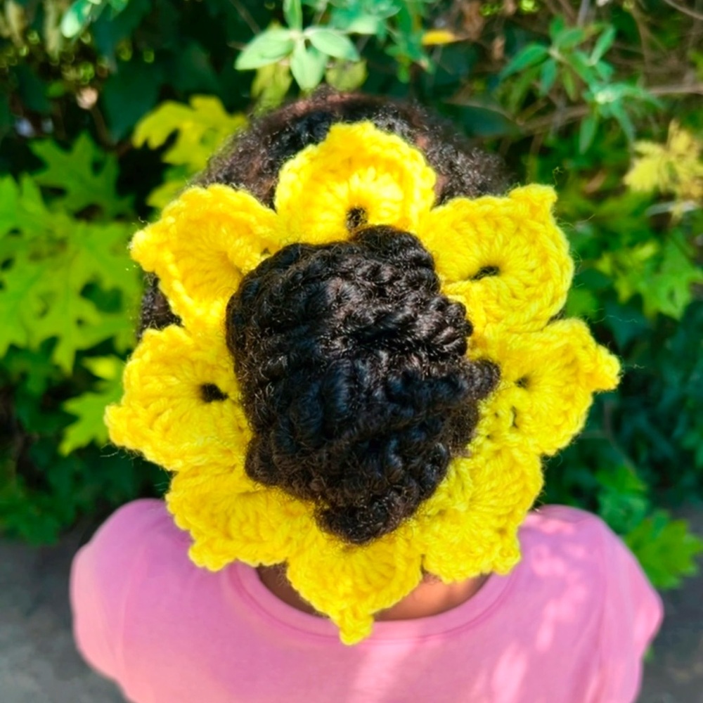 Handmade Crochet Fall Sunflower Yellow & Brown Scrunchie Hair Accessory
